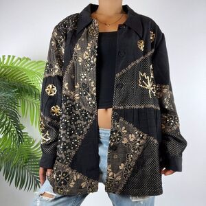 Vintage 90s Indigo Moon Fairy Grunge Patchwork Bohemian Oversized Shacket / 1X